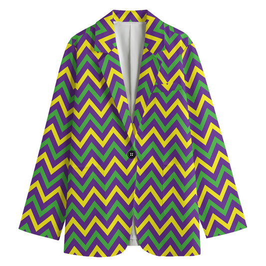 Mardi Gras Chevron Pattern Print Women's Blazer