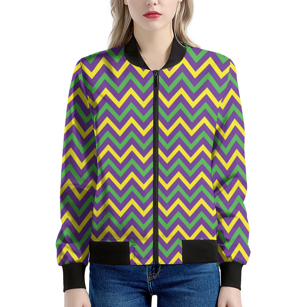 Mardi Gras Chevron Pattern Print Women's Bomber Jacket