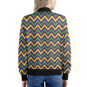 Mardi Gras Chevron Pattern Print Women's Bomber Jacket