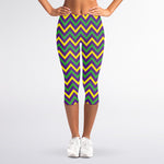 Mardi Gras Chevron Pattern Print Women's Capri Leggings