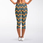 Mardi Gras Chevron Pattern Print Women's Capri Leggings