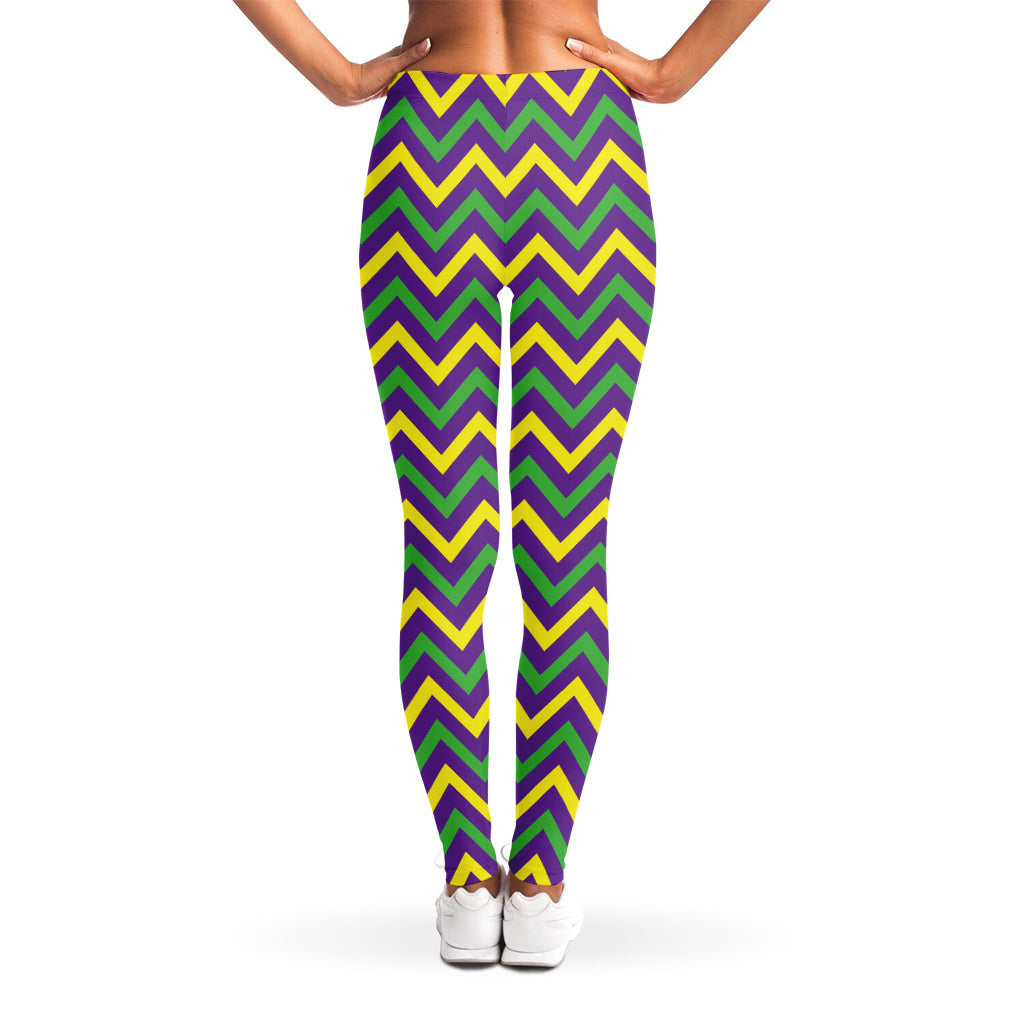Mardi Gras Chevron Pattern Print Women's Leggings