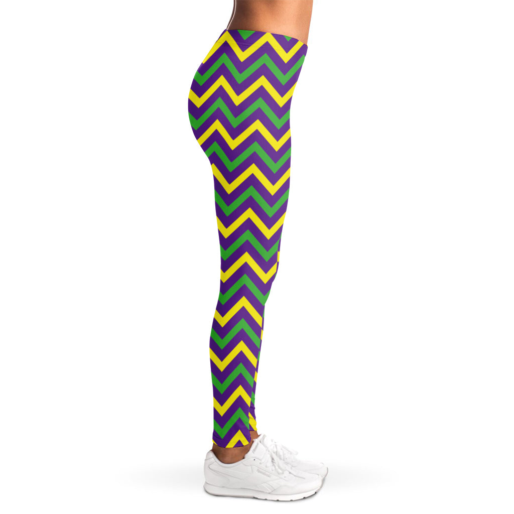 Mardi Gras Chevron Pattern Print Women's Leggings