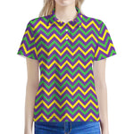 Mardi Gras Chevron Pattern Print Women's Polo Shirt