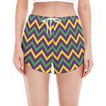Mardi Gras Chevron Pattern Print Women's Split Running Shorts