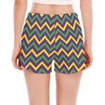 Mardi Gras Chevron Pattern Print Women's Split Running Shorts