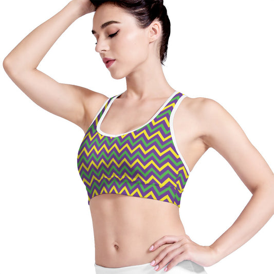 Mardi Gras Chevron Pattern Print Women's Sports Bra