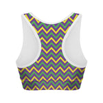 Mardi Gras Chevron Pattern Print Women's Sports Bra