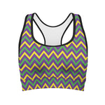 Mardi Gras Chevron Pattern Print Women's Sports Bra