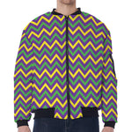 Mardi Gras Chevron Pattern Print Zip Sleeve Bomber Jacket