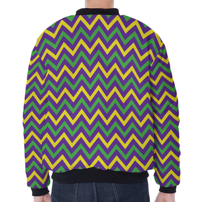 Mardi Gras Chevron Pattern Print Zip Sleeve Bomber Jacket