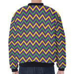 Mardi Gras Chevron Pattern Print Zip Sleeve Bomber Jacket