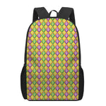 Mardi Gras Diamond Pattern Print 17 Inch Backpack