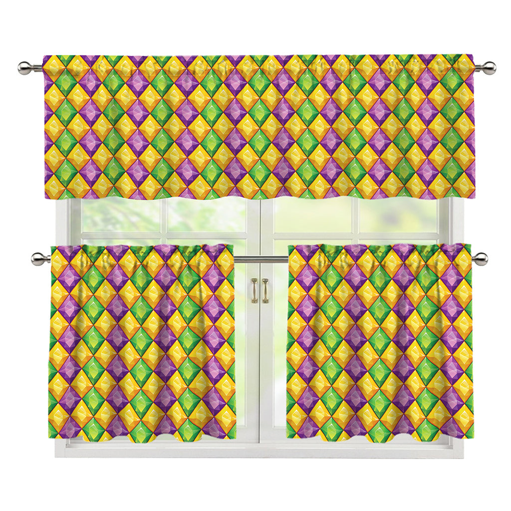 Mardi Gras Diamond Pattern Print 3 Piece Kitchen Curtains