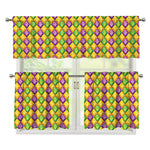 Mardi Gras Diamond Pattern Print 3 Piece Kitchen Curtains
