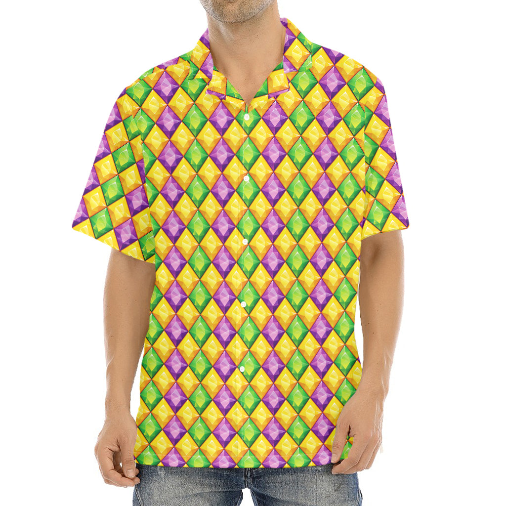 Mardi Gras Diamond Pattern Print Aloha Shirt