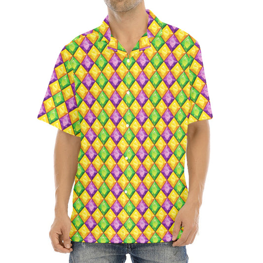 Mardi Gras Diamond Pattern Print Aloha Shirt
