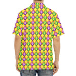 Mardi Gras Diamond Pattern Print Aloha Shirt