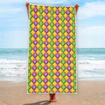 Mardi Gras Diamond Pattern Print Beach Towel