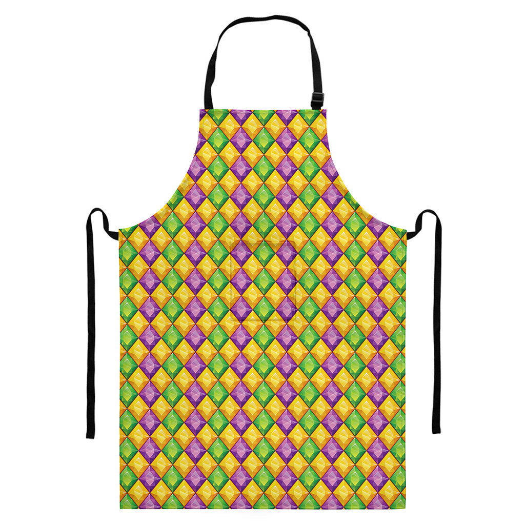 Mardi Gras Diamond Pattern Print Bib Apron With Pocket