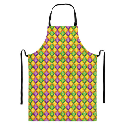 Mardi Gras Diamond Pattern Print Bib Apron With Pocket
