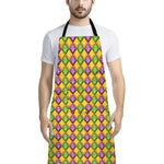 Mardi Gras Diamond Pattern Print Bib Apron With Pocket