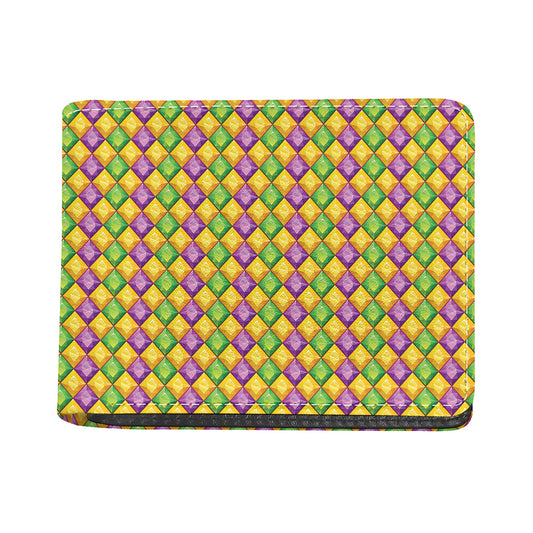 Mardi Gras Diamond Pattern Print Bifold Wallet