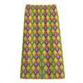Mardi Gras Diamond Pattern Print Cotton Front Slit Maxi Skirt