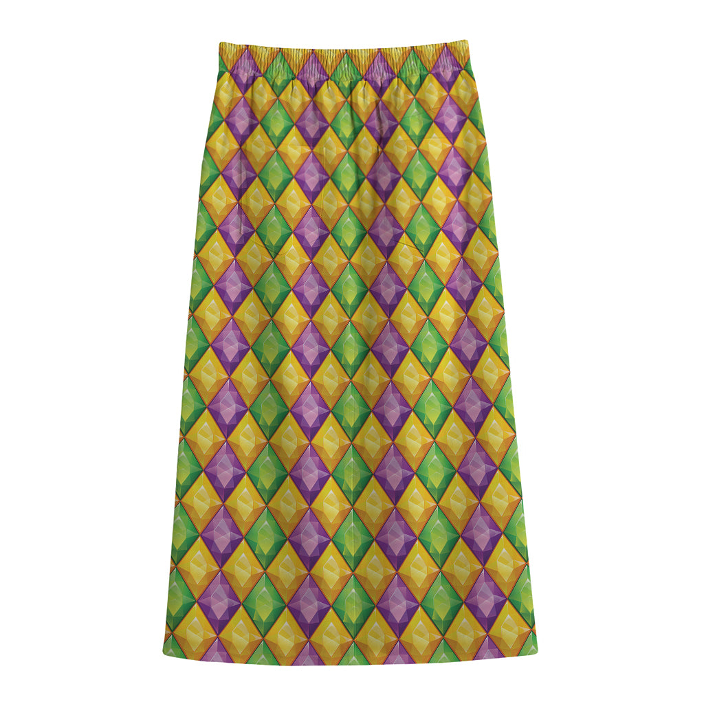 Mardi Gras Diamond Pattern Print Cotton Front Slit Maxi Skirt