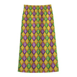 Mardi Gras Diamond Pattern Print Cotton Front Slit Maxi Skirt