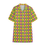 Mardi Gras Diamond Pattern Print Cotton Hawaiian Shirt
