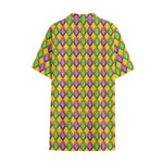 Mardi Gras Diamond Pattern Print Cotton Hawaiian Shirt