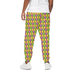 Mardi Gras Diamond Pattern Print Cotton Pants