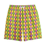 Mardi Gras Diamond Pattern Print Cotton Shorts