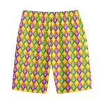 Mardi Gras Diamond Pattern Print Cotton Shorts