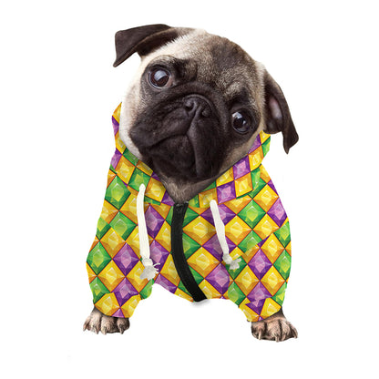 Mardi Gras Diamond Pattern Print Dog Zip Up Hoodie