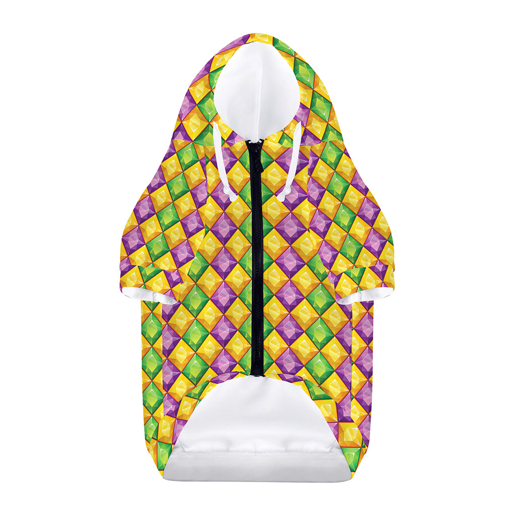 Mardi Gras Diamond Pattern Print Dog Zip Up Hoodie