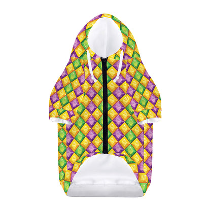 Mardi Gras Diamond Pattern Print Dog Zip Up Hoodie
