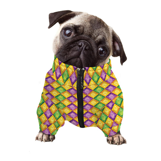 Mardi Gras Diamond Pattern Print Dog Zip Up Jacket