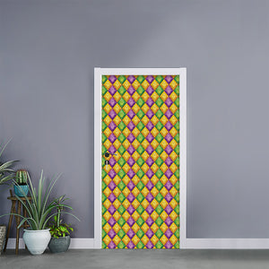 Mardi Gras Diamond Pattern Print Door Sticker