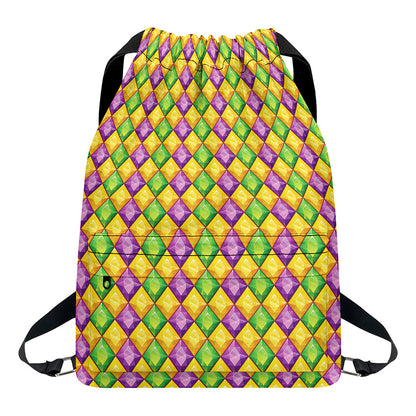 Mardi Gras Diamond Pattern Print Drawstring Backpack