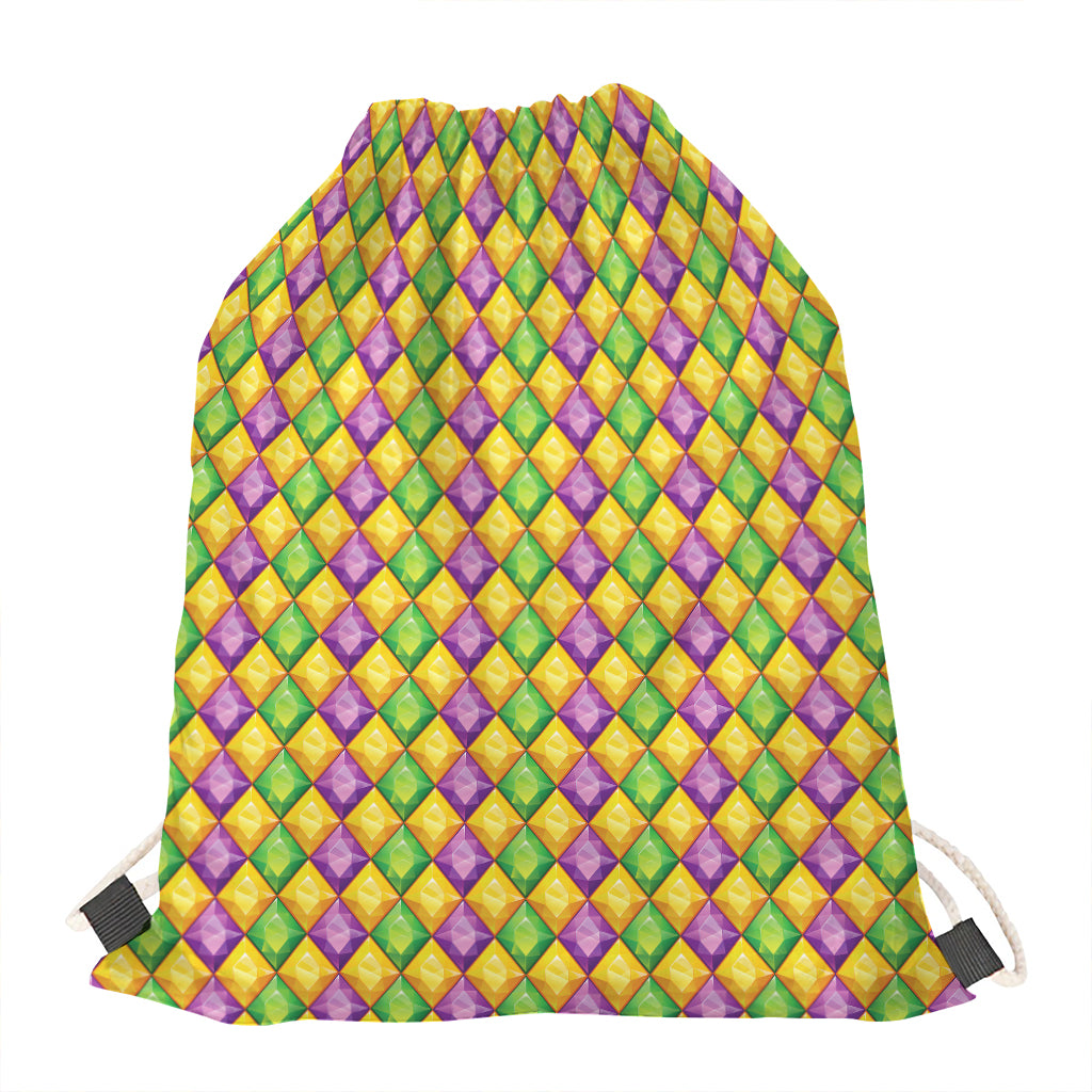 Mardi Gras Diamond Pattern Print Drawstring Bag