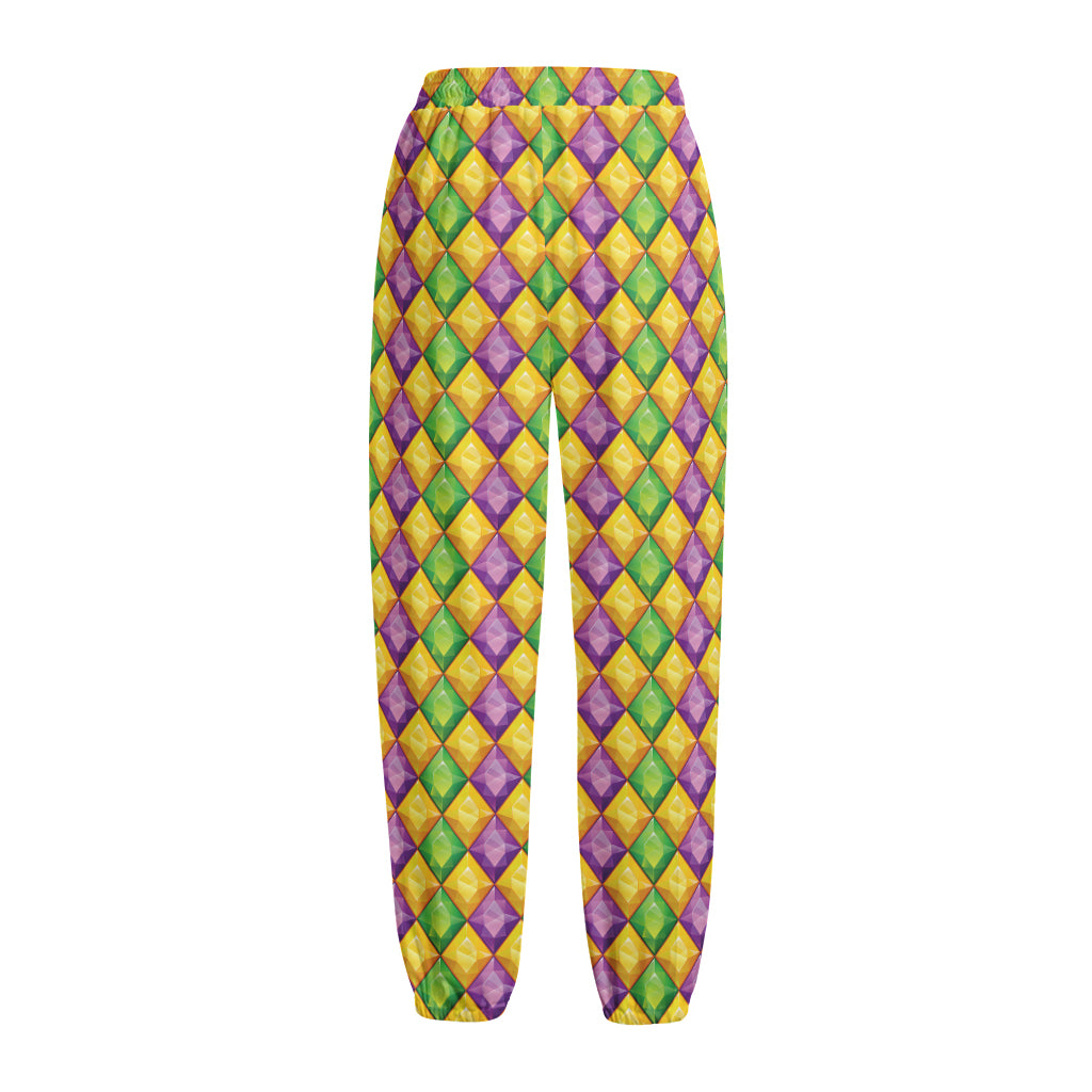 Mardi Gras Diamond Pattern Print Fleece Lined Knit Pants