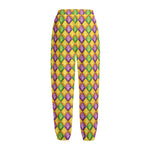 Mardi Gras Diamond Pattern Print Fleece Lined Knit Pants