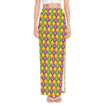 Mardi Gras Diamond Pattern Print High Slit Maxi Skirt