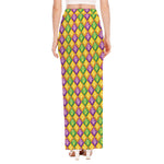 Mardi Gras Diamond Pattern Print High Slit Maxi Skirt