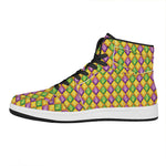 Mardi Gras Diamond Pattern Print High Top Leather Sneakers