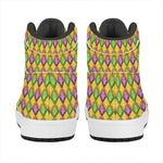 Mardi Gras Diamond Pattern Print High Top Leather Sneakers
