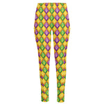 Mardi Gras Diamond Pattern Print High-Waisted Pocket Leggings