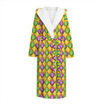 Mardi Gras Diamond Pattern Print Hooded Bathrobe